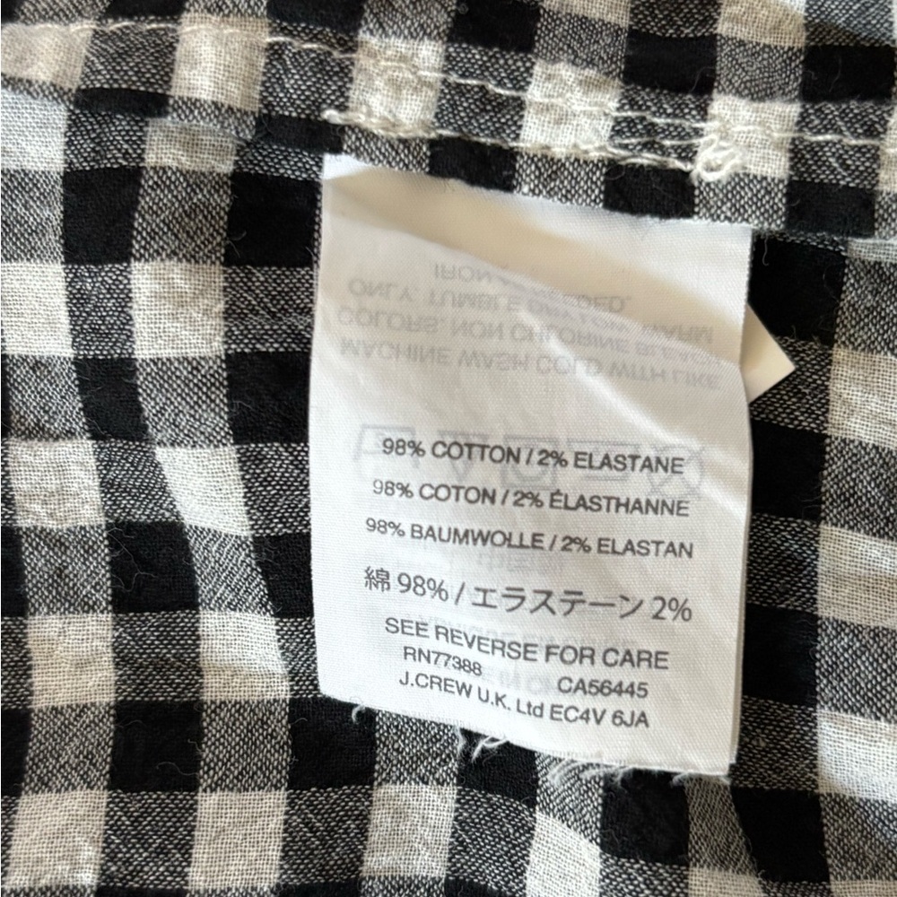 J Crew black white gingham check top tunic, tie straps, sz small Elastic smocked - Picture 6 of 7